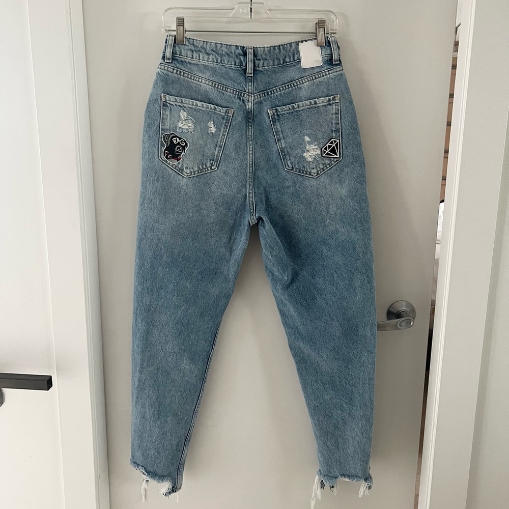 Upcycled β¨ Zara | High Rise Distressed Boyfriend Jeans w/ Patches | 6 - Picture 3 of 7